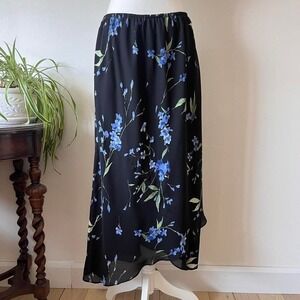 Vintage 90s Jolibel Floral Tiered Maxi Skirt Womens Sz 14 Black & Blue Cottage